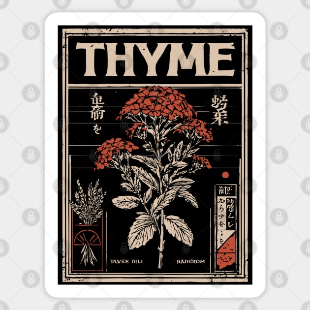 Thyme Plant Botanical Poster with Vintage Herbal Aesthetic Sticker by TuncGK